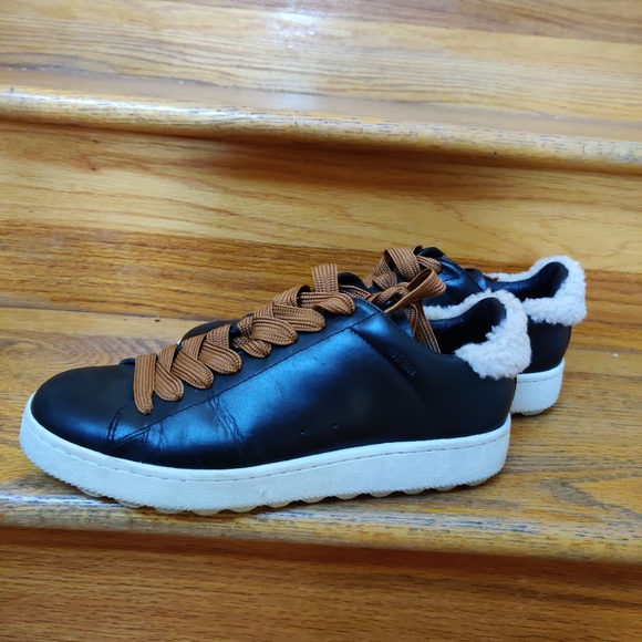 Men's COACH black leather sneakers size 9.5 - Picture 2 of 5